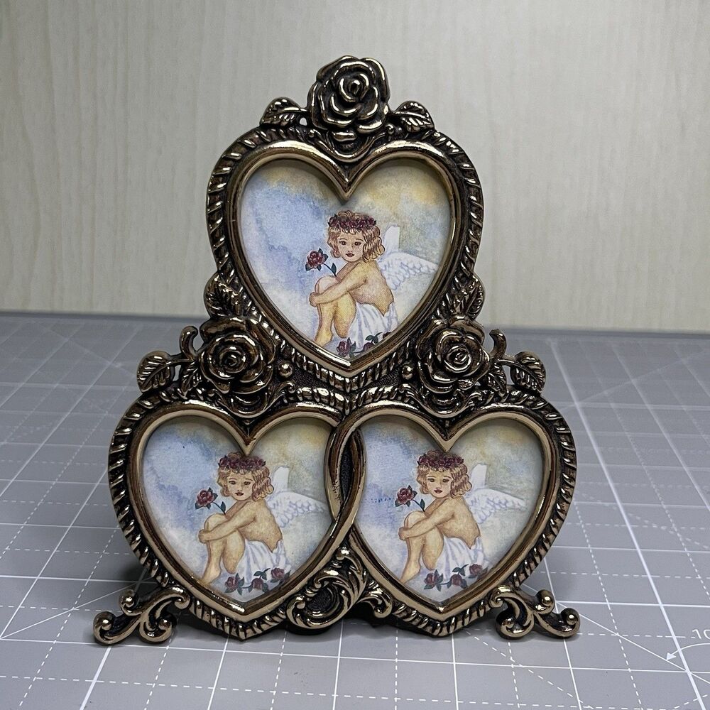 Sienna Gold Brass Tone Three Heart Rose Mini Frame Matson Ornate Valentine’s Day